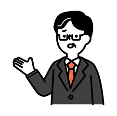 悩んでいるスーツのビジネスパーソンのシニア世代男性のベクターイラスト