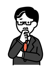 悩んでいる表情とポーズのシニア世代男性のベクターイラスト