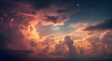Obraz premium Night sky, Stars, Clouds, Starry Night Sky with Dramatic Clouds