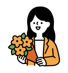花束を持っている笑顔のスーツの女性のベクターイラスト