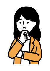 悩んでいる表情とポーズの女性のベクターイラスト