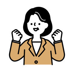 ガッツポーズをして喜ぶスーツのビジネスパーソンのミドル・シニア世代女性のベクターイラスト