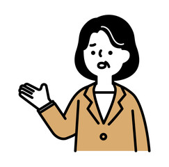 悩んでいるスーツのビジネスパーソンのミドル・シニア世代女性のベクターイラスト