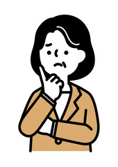 腕を組んで困り顔のビジネスパーソンのミドル・シニア世代女性のベクターイラスト