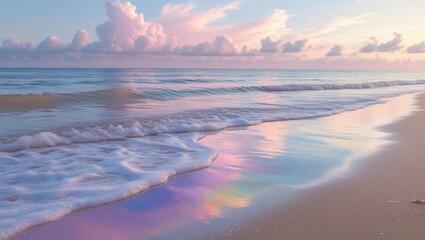 Ocean Shore with Rainbow Reflections
