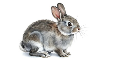 Rabbit, Bunny, Hare, Adorable Gray Rabbit Watercolor Illustration