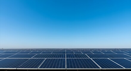 Solar panels, Solar energy, Renewable energy, Vast Solar Panel Field Under a Clear Blue Sky