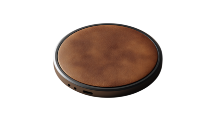 Slim wireless charging mat isolated on transparent background minimal thickness high-detail leather surface clean tech render for mockups