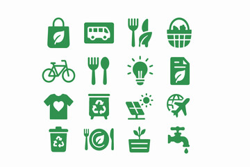 Set of green ecology icons for recycling