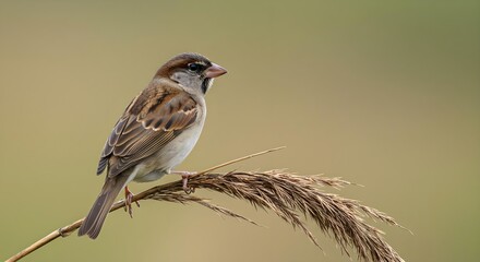 Fototapeta premium House sparrow, Passer domesticus, Bird, House Sparrow Perched on Dried Grass