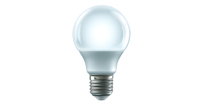 Smart LED bulb isolated on transparent background frosted dome metallic screw base clean light reflections realistic product clarity  - Powered by Adobe