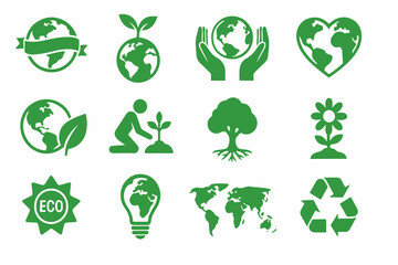 Green Eco Friendly Icons A Collection of Symbols Representing Sustainability Environmental Awareness and Ecological Practices Including Earth Plants Recycling and Renewable Energy all in a
