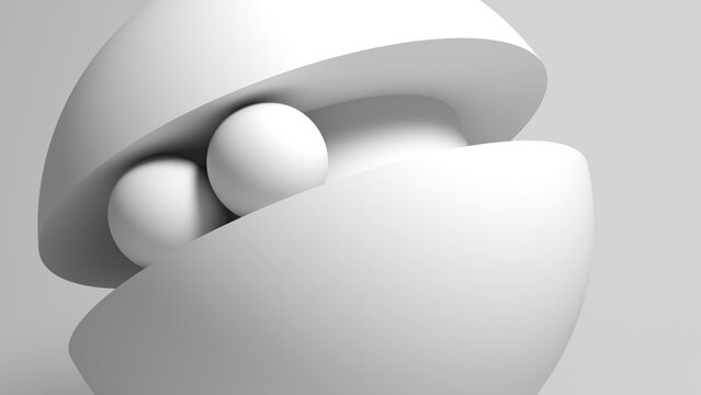 Abstract composition featuring spheres and geometric shapes, 3 d render