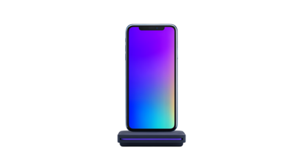 Wireless charging stand for phone isolated on transparent background sleek vertical design rubber base grip detail clean and sharp mockup 
