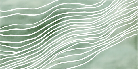 White wavy stripes flowing on green watercolor background