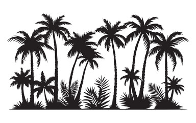 Collection of various palm tree silhouettes