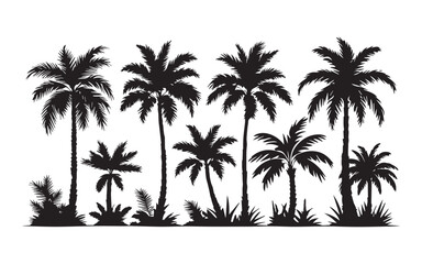 Collection of various palm tree silhouettes