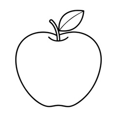 Simple Apple Line Art Illustration in Black and White on White Background