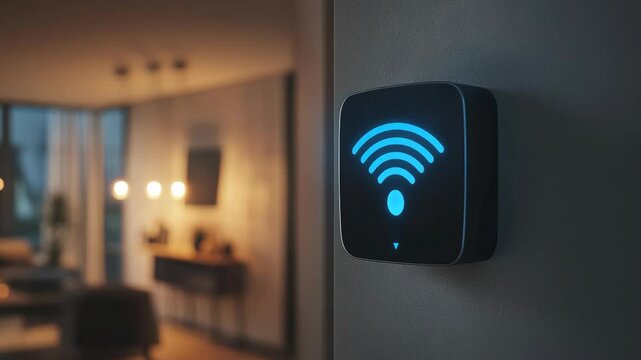 A WiFi extender with a blue signal symbol, representing smart home connectivity.