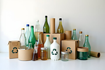 Isolated bottles of red and white wine with an empty glass
