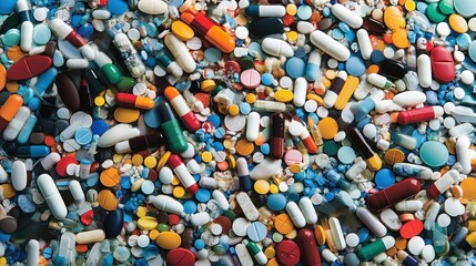 Dense colorful assortment of pills and capsules filling the entire frame's surface