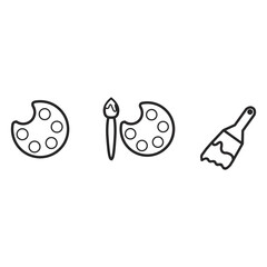 Vector set of paint line icons. Collection includes paint brush, painter, house painting, spray can, paint can, color palette, paint roller and more. Pixel perfect thin outline style on white backgrou