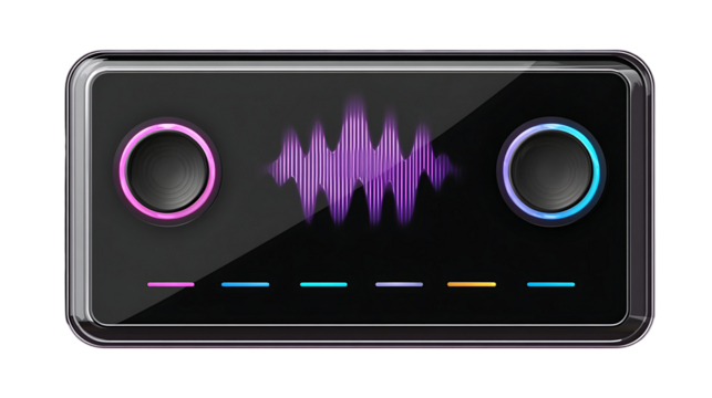 Digital metronome device isolated on transparent background soundwave visual indicator buttons rendered clearly minimal tech form 