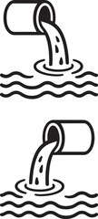 Industrial Waste Pipe Discharge Icon – Pollution Symbol Black and White Vector