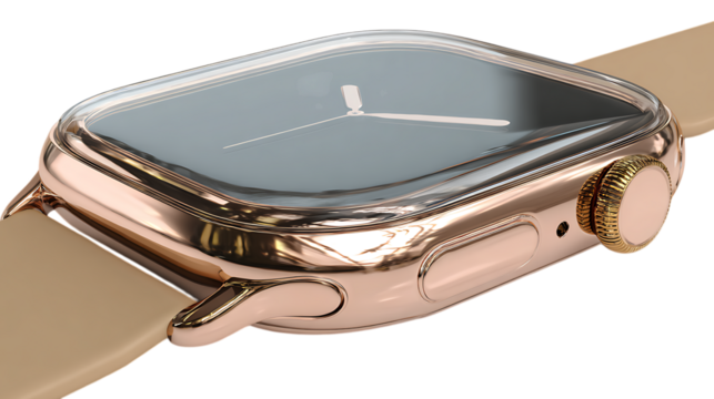 Minimalist smartwatch body without strap isolated on transparent background metallic bezel smooth matte display crisp edges ultra-clean product mockup 