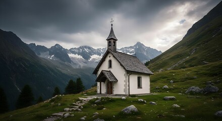 Chapel, Church, Mountain, Mountaintop Chapel under Dramatic Sky