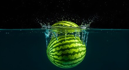 Watermelon, Water, Splash, Watermelon Splashing into Water