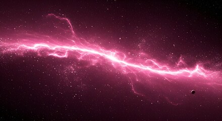 Pink, Nebula, Lightning, Pink Nebula with Lightning Bolts and Stars