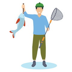 Vector Fishermen are carrying fish that they have caught with their nets