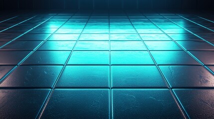 Obraz premium Blue tiled floor, perspective view, reflective surface