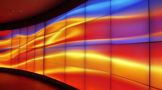 Curved Panel LED Wall Abstract Orange and Blue Light Waves, LED Lighting, Wall Art