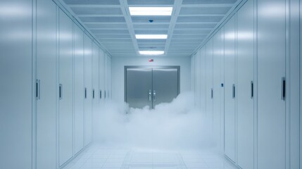 Foggy Server Room Corridor Data Center Security, Data Center Security, Server Room