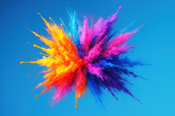 Vibrant powder explosion against a bright blue background vibrant colors orange