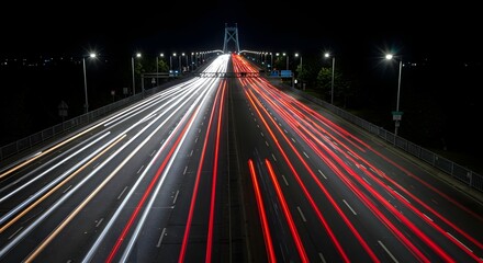 Night, Traffic, Bridge, Night Traffic on Bridge with Light Trails