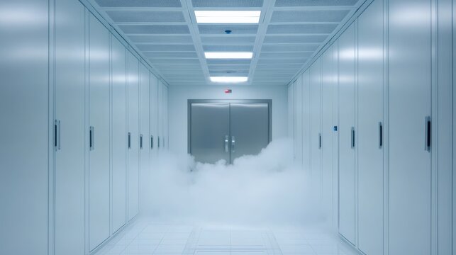 Foggy Server Room Corridor Data Center Security, Data Center Security, Server Room