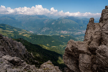 Rugged Alpine Peaks And Verdant Valleys In The Grigna Massif: Scenic Mountain Landscape In Lombardy Region Of Northern Italy Near Lake Como