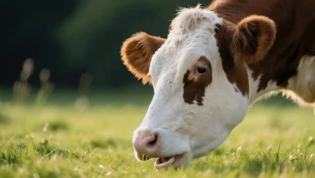 Vaca comiendo en la pradera