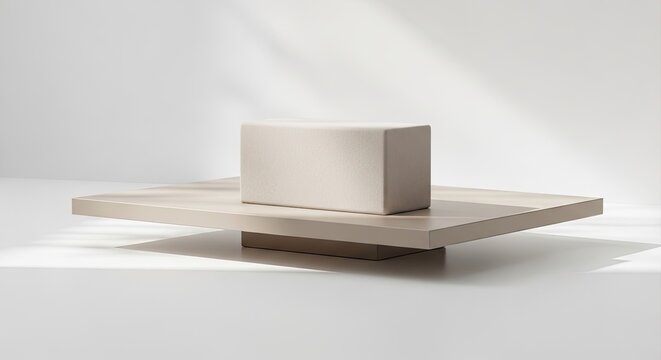  Minimalist Beige and White Product Display Platform with Soft Shadow and Sunlight