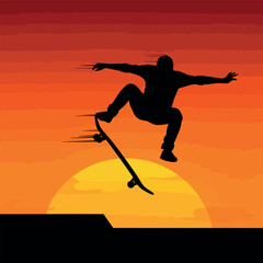 Sunset Skateboarder: Silhouette of a skateboarder performing an aerial trick against a vibrant sunset backdrop.