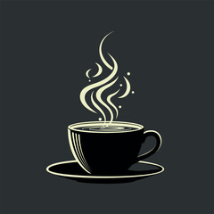 A hot cup of coffee with steam rising in a cozy cafe setting