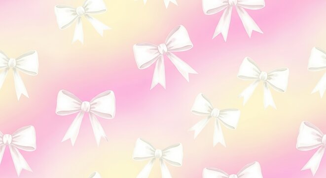 Seamless watercolor Pattern with white Bows.