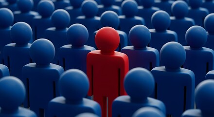 Fototapeta premium Red, Blue, Figures, Stand Out From The Crowd