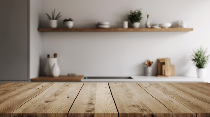 Three different kitchen images with a white countertop. The first image has a wooden countertop with a few items on it, the second image has a white countertop with a few items on it