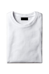 Folded white t-shirt with a round neck design.