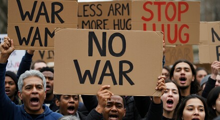 Anti-War Protest: A Crowd of Diverse People Demonstrating Against Violence and for Peace