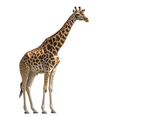 A tall, elegant giraffe stands tall in a bright and vibrant environment, showcasing its unique coat pattern and towering height. 